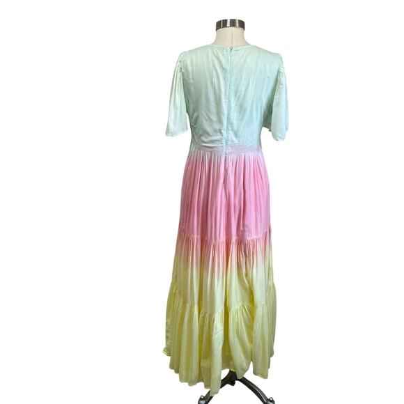 Ivy City Pastel Ombre Tiered Maxi Wrap Dress Cottagecore Spring  Dress Sz S/M - Picture 3 of 11